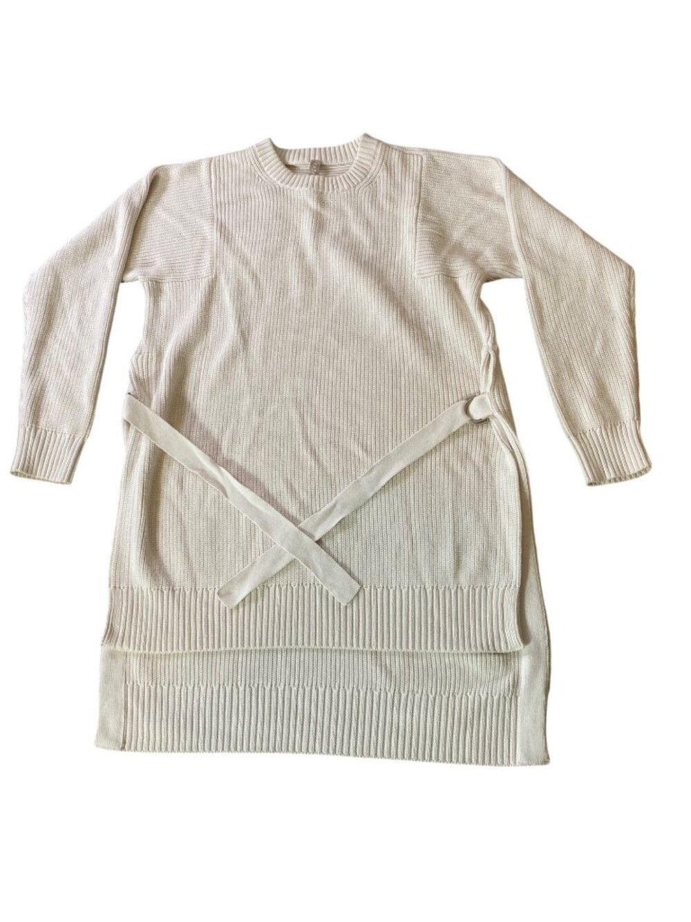 Athleta Cream Knit Sweater Long Tunic or Short Dress Ties Long Sleeve  Medium